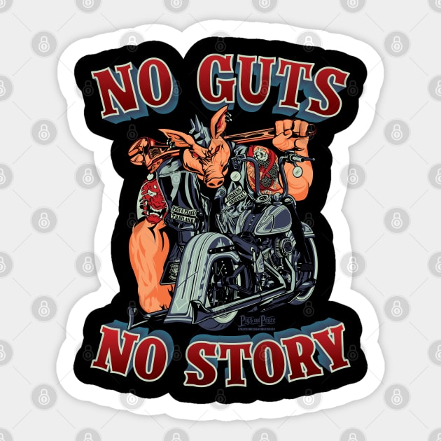 No guts No story,glory and story,navy blue and dark red biker pig llustration Sticker by Lekrock Shop